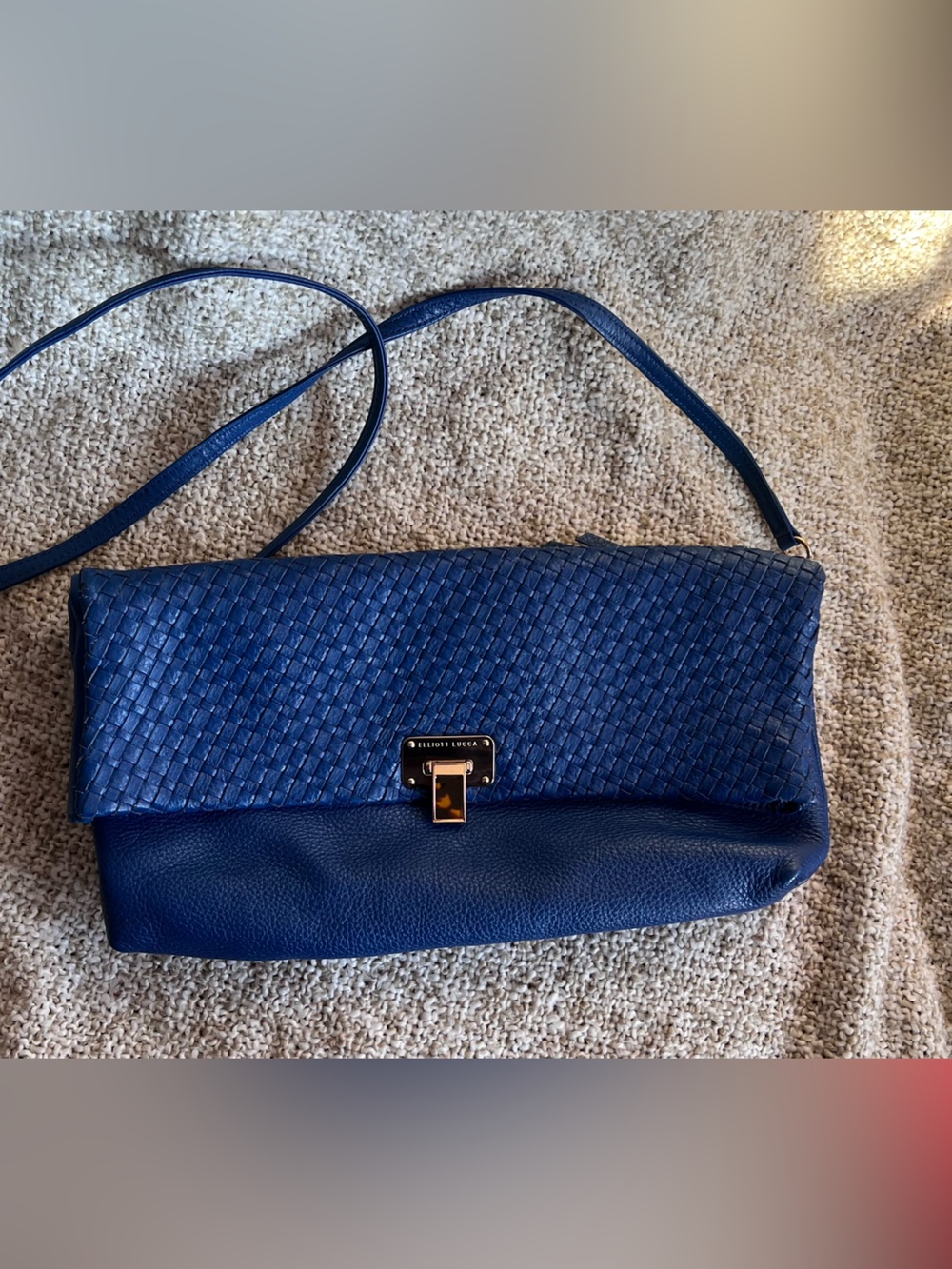 Elliott Lucca Cobalt Blue Woven Leather Foldover Crossbody Bags